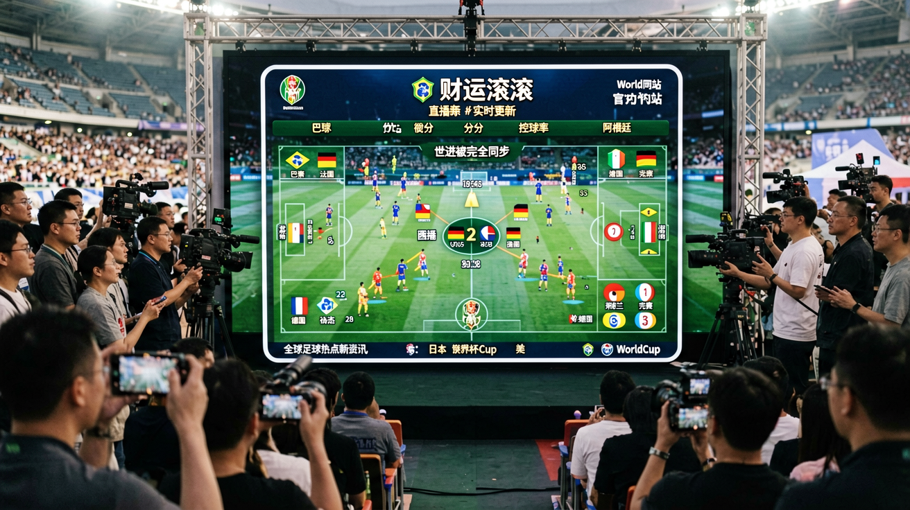 美加墨世界杯直播画面、比分弹窗、控球率图表等场景